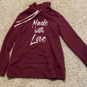 New condition maternity maroon hoodie featuring “made with love” on front